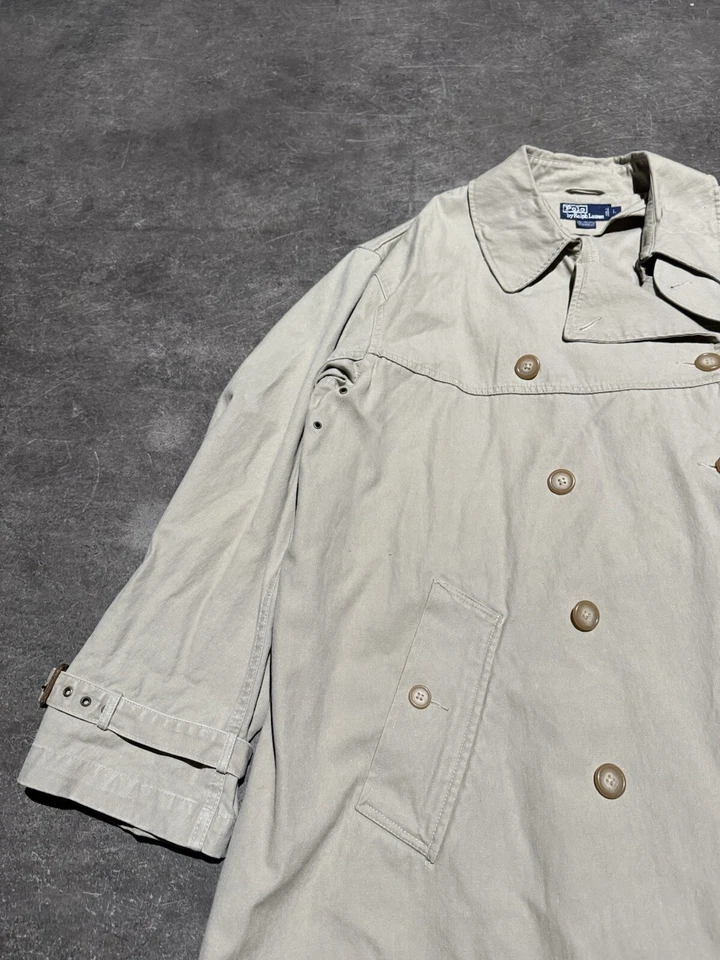 Abrigo de lluvia vintage Polo Ralph Lauren militar caqui trinchera cinturón largo de cuero Foto 2 de 4