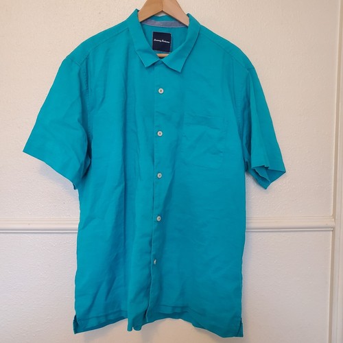 Camicia uomo Tommy Bahama misto lino con bottoni manica corta taglia XL blu verde - Foto 18 di 18