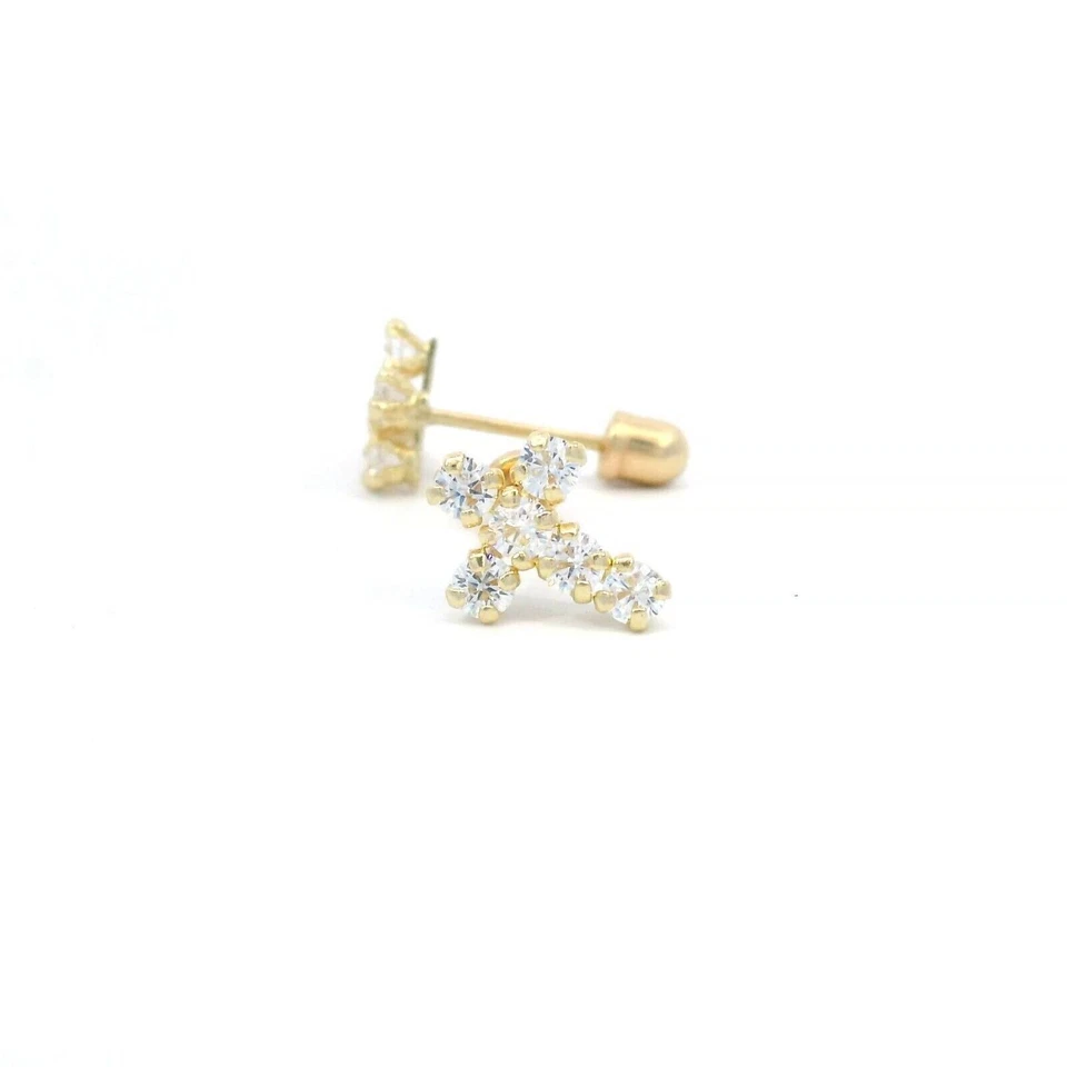 Pendientes Tioneer 6x9mm 6 CZ Cuadrados Cruz Oro Amarillo 14k Tornillo Trasero Foto 2 de 2