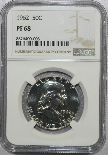 1962 FRANKLIN HALF DOLLAR PROOF NGC PF68 PQ NO SPOTS! ACTUAL COIN! #488