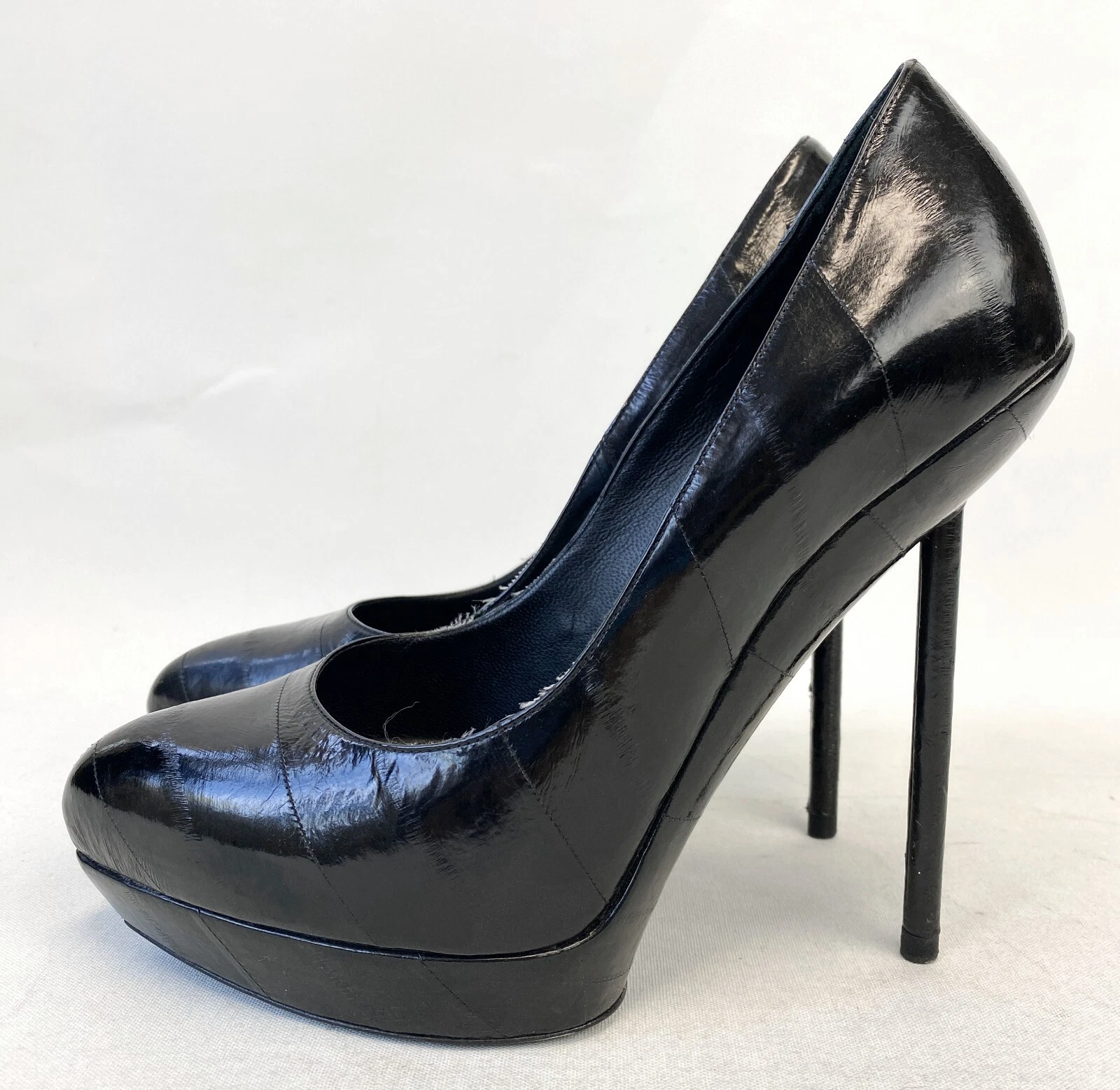 SAINT LAURENT (YSL) Scarpe decolte YSL YVES SAINT LAURENT nere pelle di anguilla divina plateau tacco 39 5 9 5