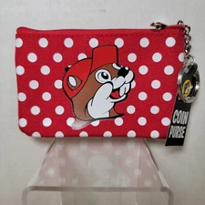 Buc-ee's Red & White Coin Pouch w/ Key Ring & ID Window - NWT