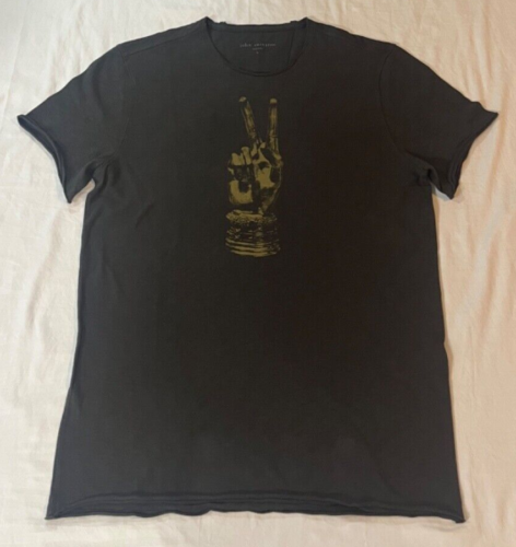John Varvatos Men's Royal Peace Graphic Charcoal Cotton Tee Size Large NWOT  - Picture 1 of 6