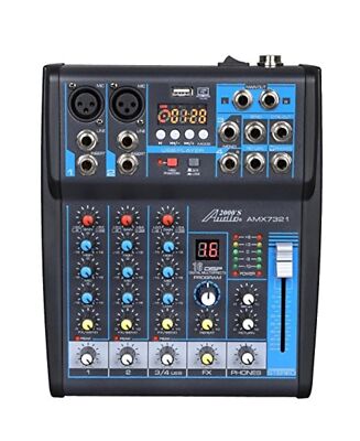 Audio2000'S AMX7321 Professional Four-Channel Audio Mixer with Built-In USB I...
