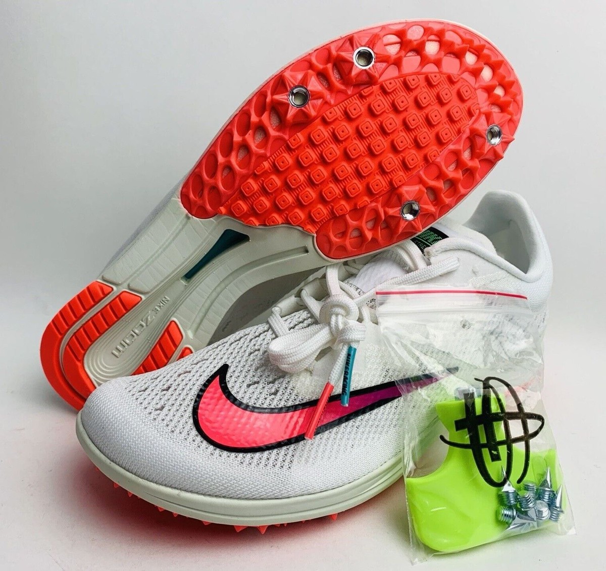 NEW Nike Spike-Flat Racing Track Spike Shoes, White/Crimson
