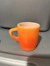 Vintage FIRE KING Orange Ombre D Handle Stackable Coffee Cup Mug Glass