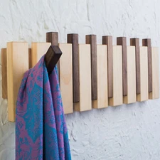 Stylish Wood Coat and Hat Rack Wall Mounted with Flip-Down Hooks