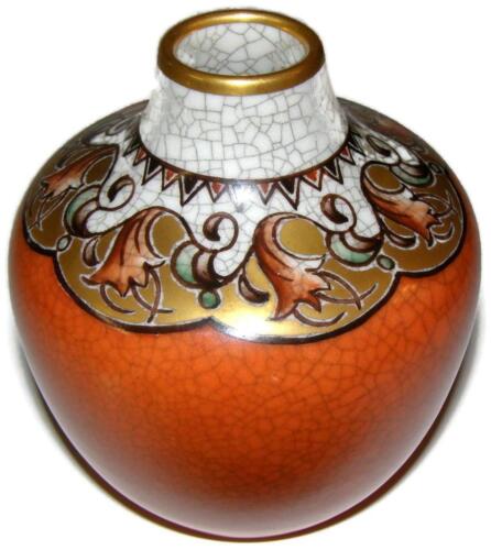 Vintage Dahl Jensen Denmark Crackle Floral Orange Squat Bud Flower Vase - Picture 1 of 3