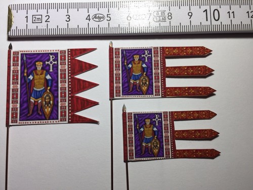 580) 3x 25mm 28mm Dark Ages Crusades Byzantine Varangian Guards Banners Flags