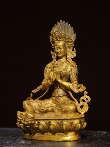 8.7" Antique Tibet Tibetan Buddhism temple Bronze gilt Vajrasattva Buddha statue - Picture 7 of 9