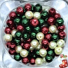 8mm Round Glass Pearl Beads,  Christmas Colours: red cream white green DIY Craft