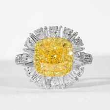 2.65 CT Cushion Cut Yellow Citrine White CZ Cluster Party Engagement Ring