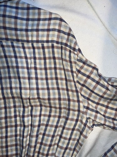 VTG Carroll & Co Linen Button Down Navy/Beige/Rust/French Blue Check Textured L - Picture 11 of 15