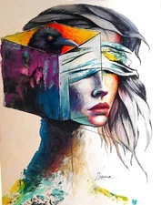 ORIGINAL ACRYLIC SURREAL ART CONCEPTUAL woman PORTRAIT   MODERN PAINTING