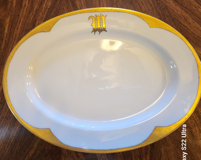 HAVILAND FRANCE Large Serving Platter Ivory & Gold/Black trim, Initialed M or W