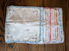 11 HANDKERCHIEFS with COLORFUL HAND TATTED CROCHET EDGES some with EMBROIDERY