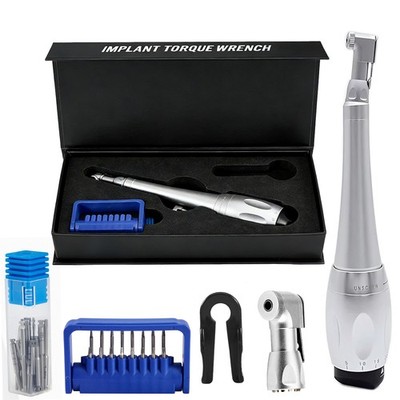 Universal Dental Implant Kit Torque Wrench Contra Angle & 16pcs Drivers Sliver
