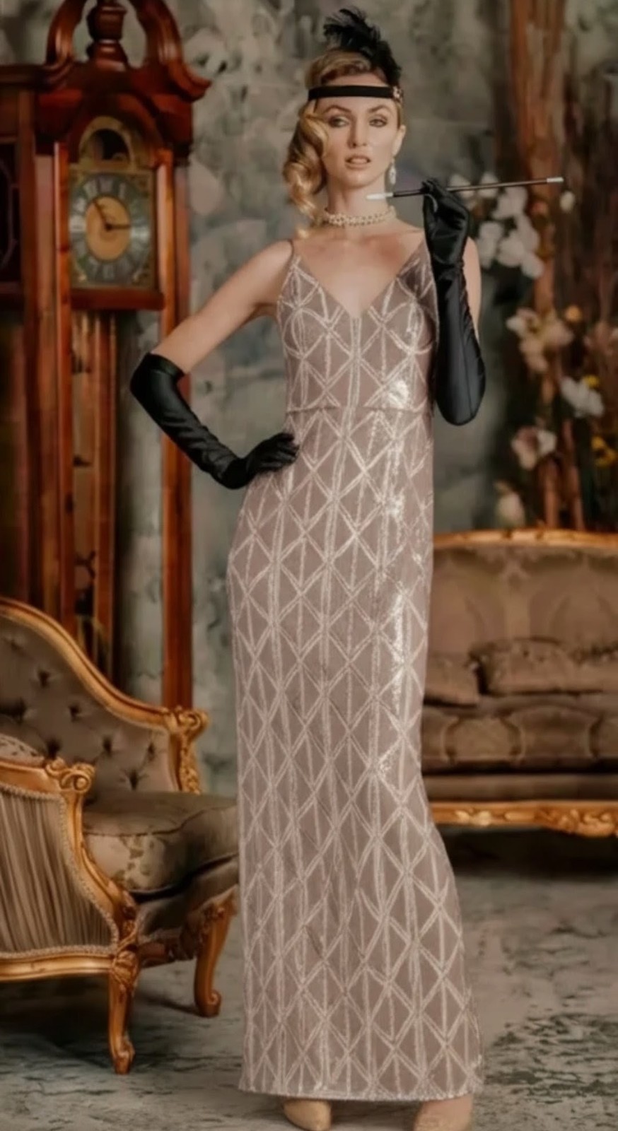 New Adrianna papell gold sequin wedding gatsby occasion Long 20s evening dress 8 image 3