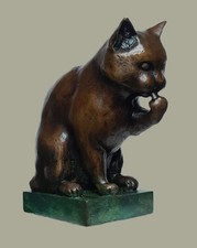 Old Friend - Hot Cast Bronze Sculpture of a Grooming Cat