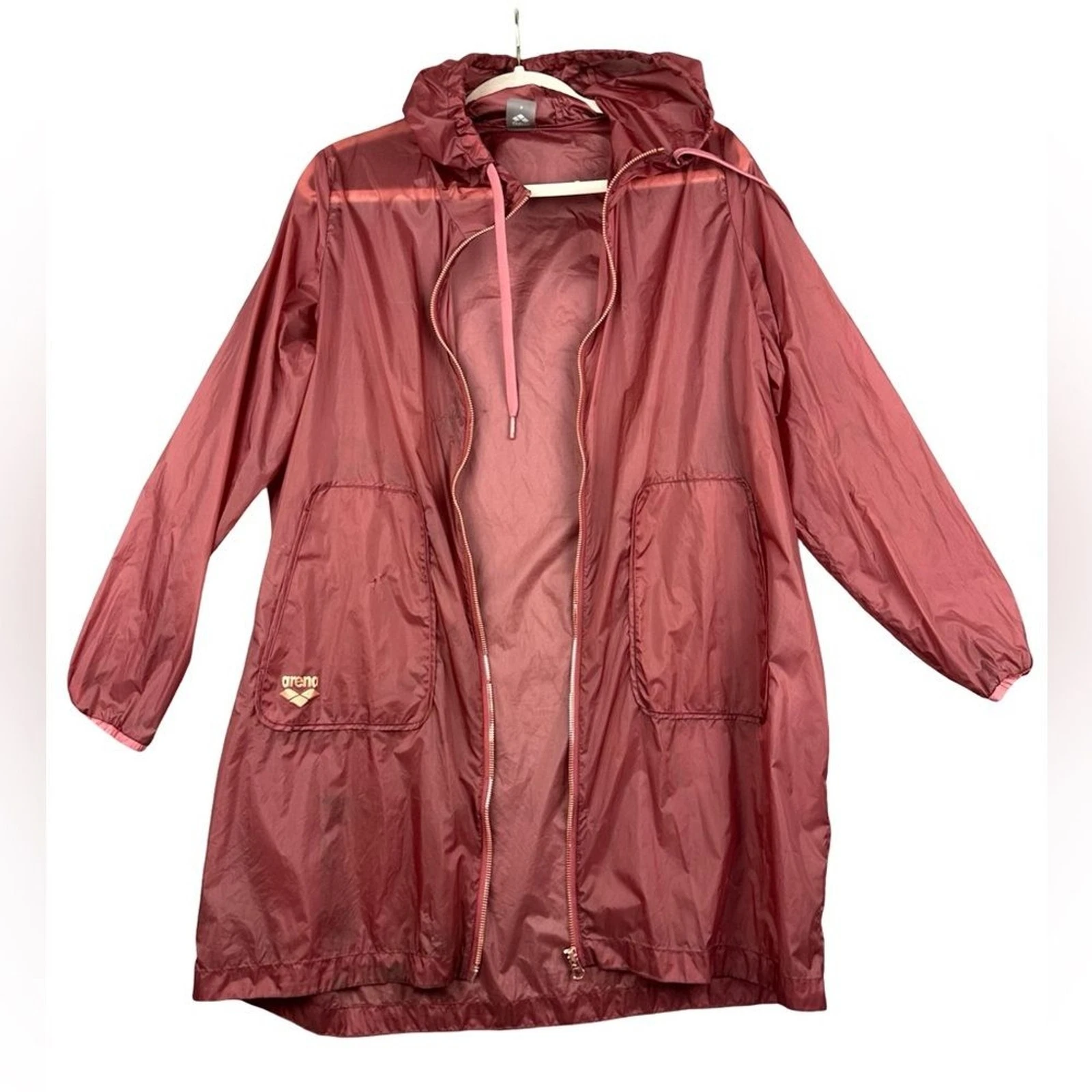 Arena Rust Red Hooded Zip Front Lightweight Sporty Water Resistant Windbreaker S