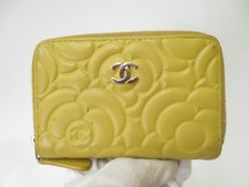 Auth CHANEL Camellia Leather Zip Around Zippy Compact Wallet I 51999