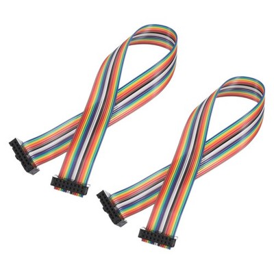 IDC Ribbon Cable 2.54mm Pitch 16 Pin Dual Female Black Connector 1 Ft 2 Pcs