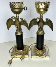 Vintage MCM Cast Metal Gold Color Eagle Lamp Pair Set of 2 Working PLEASE READ