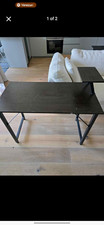 Black Computer Desk 100x50cm, 75cm High, Raised Shelf, Metal Frame