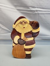 Wooden Santa Claus Christmas Puzzle Trinket Gift Box Red Lined Inside