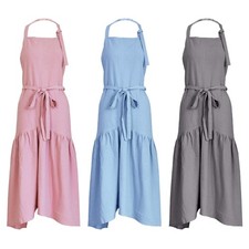 Cotton Linen Apron Women Plain Work Apron Pinafore Dress for Cooking Gardening