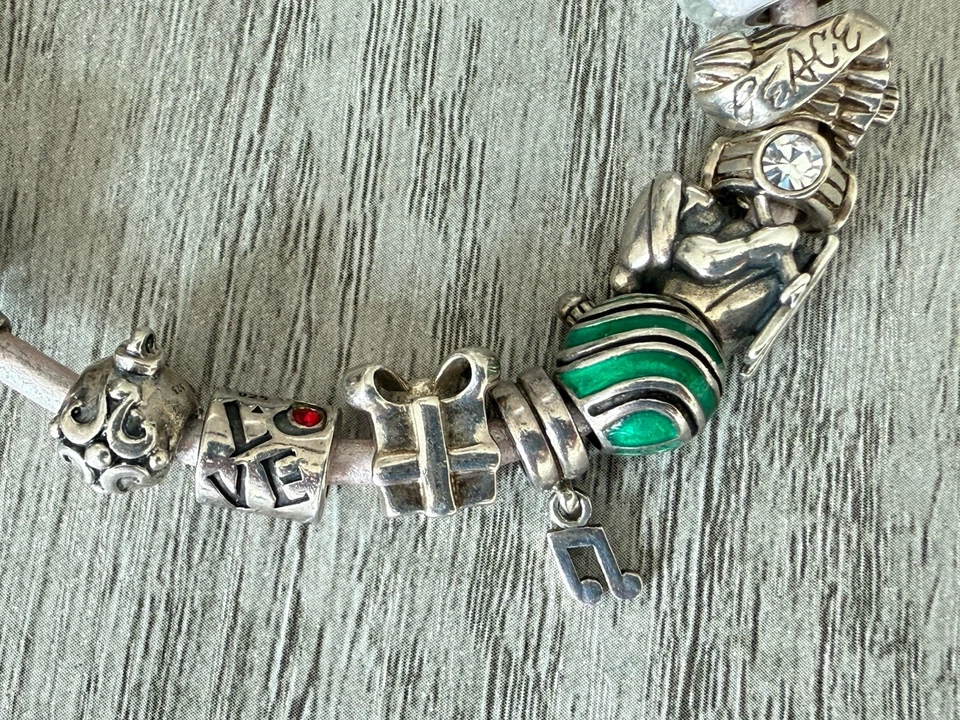 Pulsera CHAMILIA Cargada Plata Esterlina Árbol de Navidad Cuentas de Murano Dije 57g Foto 4 de 4