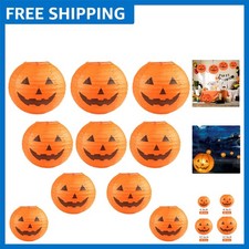 Adorable Halloween Pumpkin Paper Lanterns - 10-Piece Set for Indoor/Outdoor Use