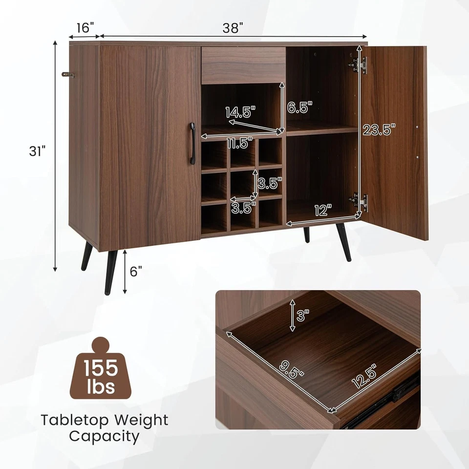 Wine Cabinet with Storage, Modern Buffet Sideboard Cabinet with 9-Bottle Wine - Image 3 of 4