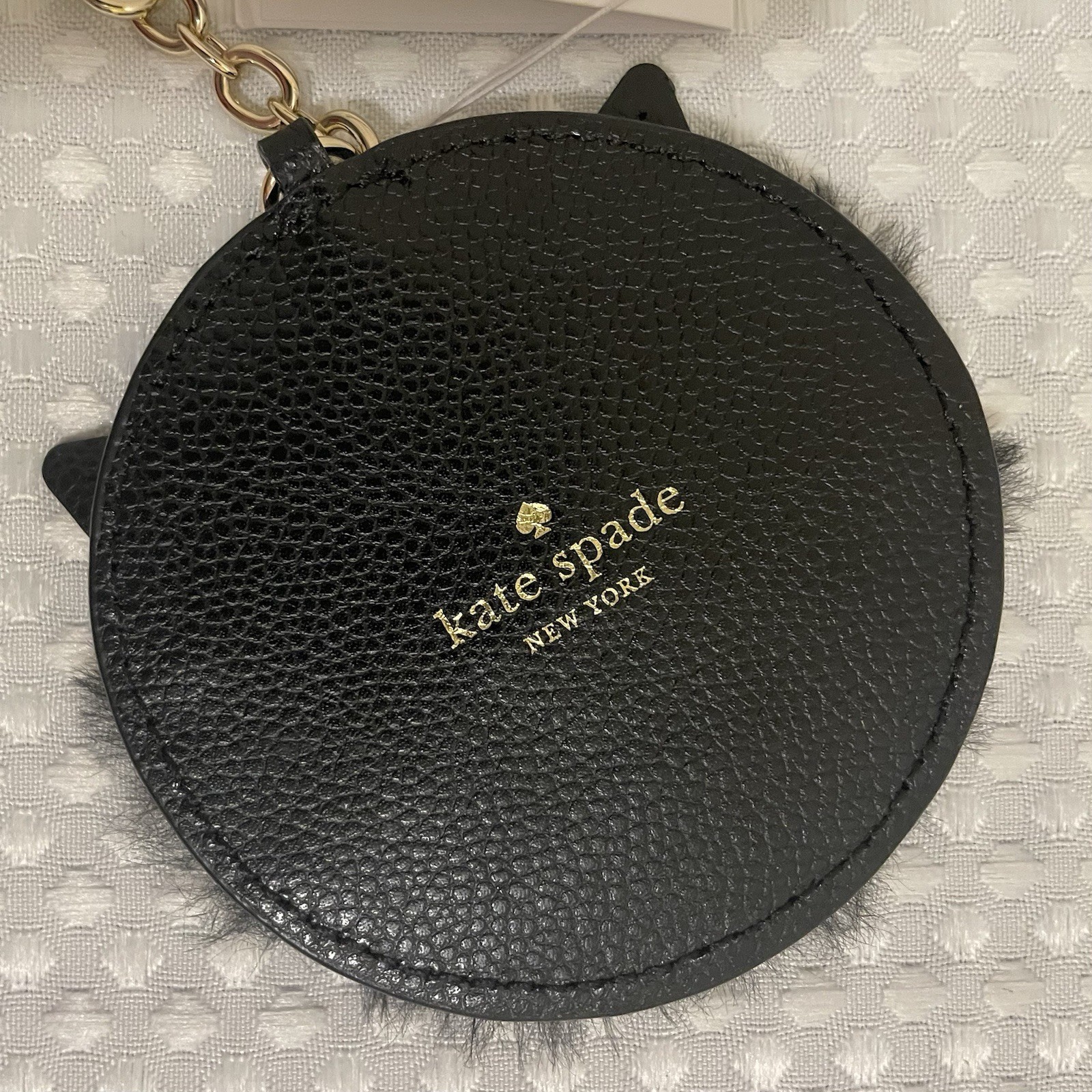 KATE SPADE Star Bright Cat Key Fob Bag Charm Black Leather Faux Fur NWT Retired thumbnail 5