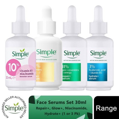 Simple Face Serums Set 30ml - Repair+, Glow+, Niacinamide, Hydrate+ (1 oder 3 Stück)