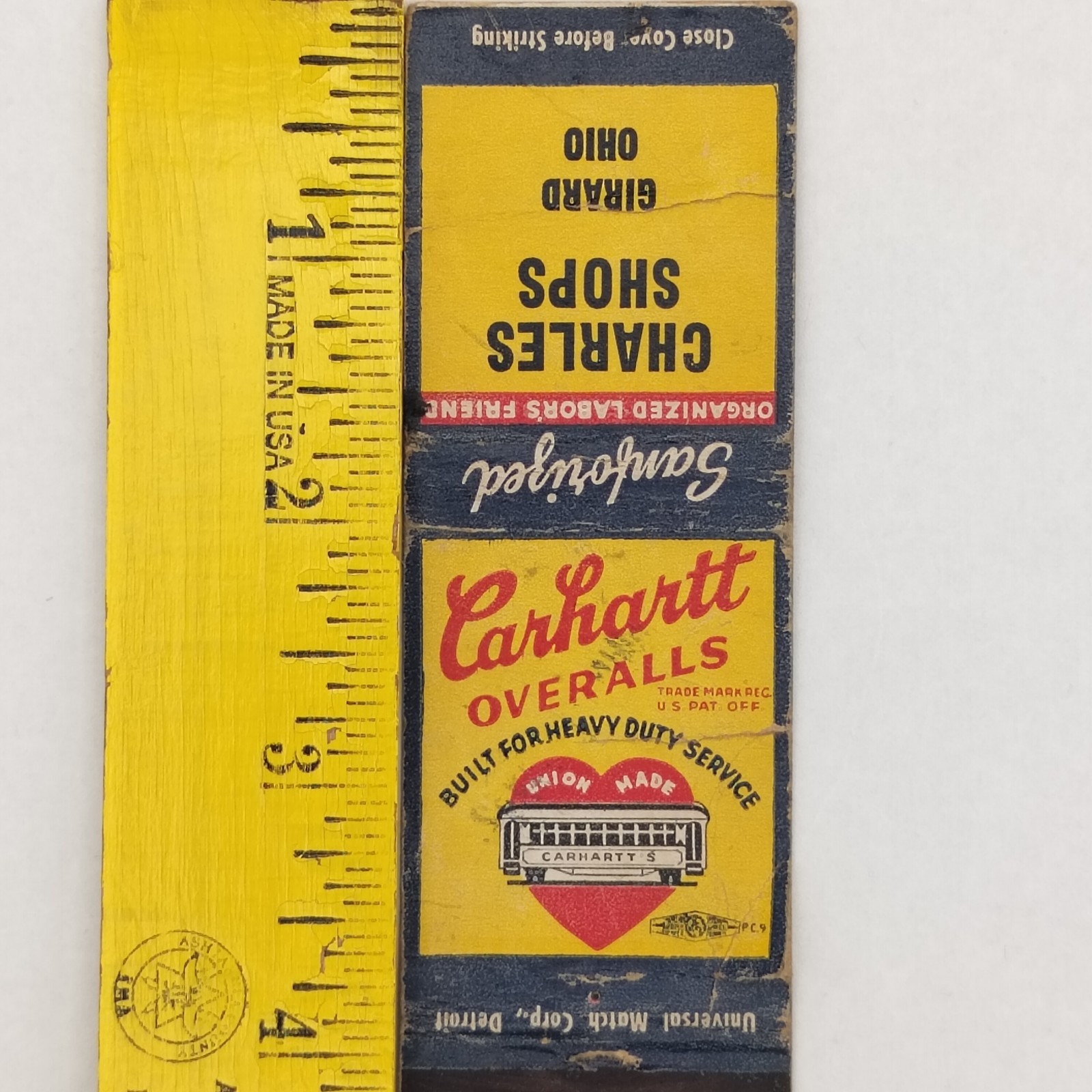 Vintage Matchbook Cover Carhartt Overalls Workwear Girard Ohio Charles Shops thumbnail 3