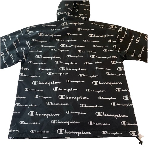Giacca a vento Champion uomo nera 1/4 zip stampa all over scritta logo taglia M - Foto 6 di 15