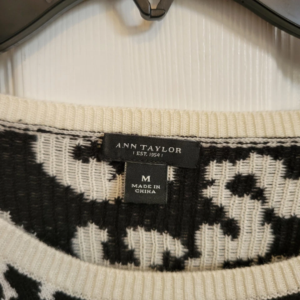 Suéter ANN TAYLOR Mujer Manga 3/4 Negro Marfil Estampado Leopardo Cálido Suave Foto 2 de 4