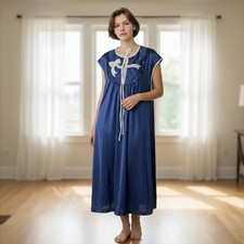 NWT Vtg. Rare Vandemere Nightdress Embroidered Bow Dot Blue Grannycore XL PJs  