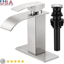 Single Handle Waterfall Faucet Stainless Steel W/ Pop Up Drain Assembly New