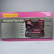 39 Piece All Purpose Household Pink &  Black Tool Kit - Small Set Toolbox  • DYI
