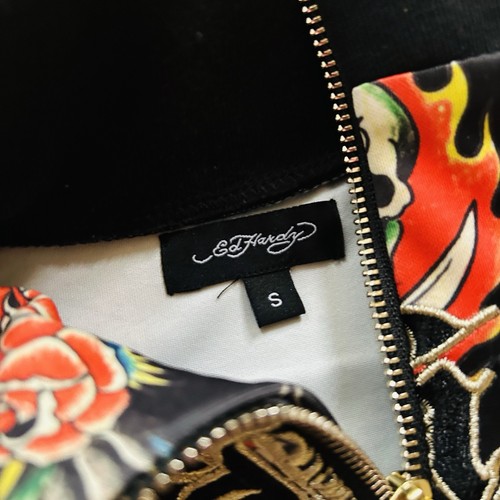 Ed Hardy Set Black Satin All Over Tattoo Full Zip Jacket Small and Pants XS - Picture 4 of 16