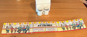 Vintage 1950s Frosty Freeze Ice Creamer 3 Panel Attached Ad 33" x 5 1/2"