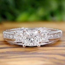 Three Stone Bridal Wedding Ring 3 Ct Princess Cut Diamond 14K White Gold Finish