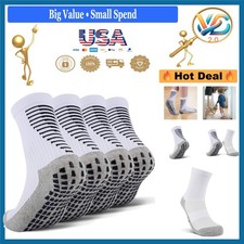 Kids Non-Slip Slipper Socks 4 Pairs White Grip Socks for Boys Girls