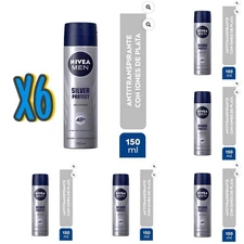 6 PACK MEN NIVEA DEODORANT SPRAY 150ml-91g 48h SILVER PROTECT SECA RÁPIDO