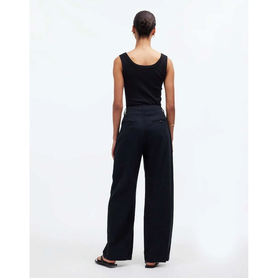 Pantalón Madewell The Harlow Pierna Ancha Negro Talla 14 Tiro Alto Plisado Mezcla de Lino Foto 4 de 4