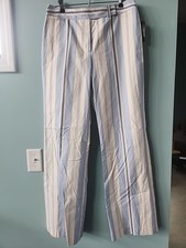 Anne Klein 100 Cotton Blue White Striped Wide Leg Dress Pants NEW w Tags Sz 10