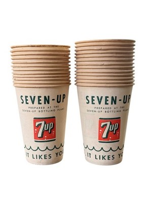 Vintage 7UP Paper Cups Lot of 25 Soda Fountain Bottling Plant Cups Advertising