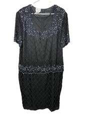 Stenay Woman Elegant Black Silk Beaded Evening Dress Mother Of Bride Size 18 Lux